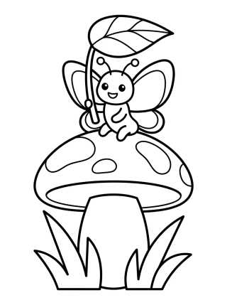 Borboleta Feliz no Cogumelo para colorir Desenho de Borboleta Feliz no Cogumelo para colorir e imprimir grátis
