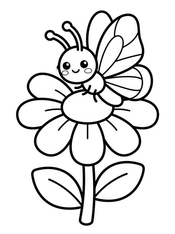 Desenho de Borboleta Kawaii Pousada na Flor para colorir e imprimir grátis