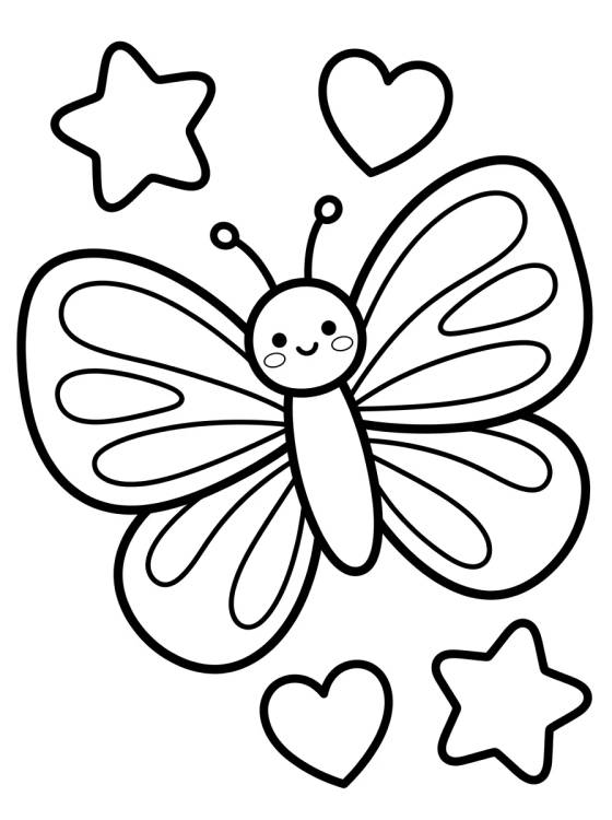 Borboleta Kawaii Voando com Estrelas para colorir Desenho de Borboleta Kawaii Voando com Estrelas para colorir e imprimir grátis
