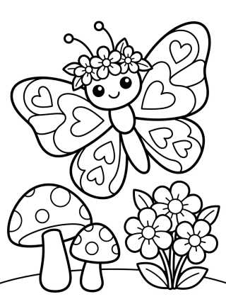Desenho de Borboleta Rainha com Coroa de Flores para colorir e imprimir grátis