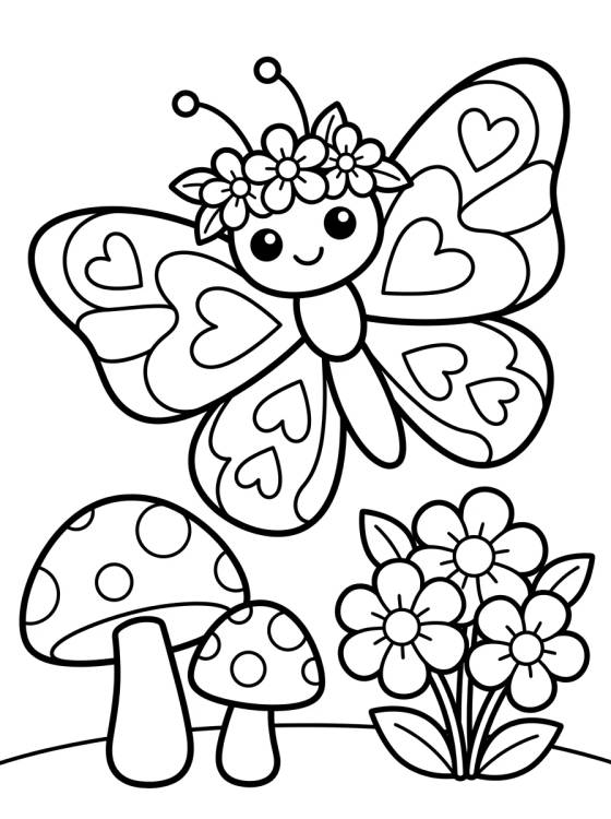 Desenho de Borboleta Rainha com Coroa de Flores para colorir e imprimir grátis