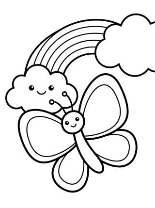 Desenho de Borboleta Voando no Arco-Íris para colorir e imprimir grátis