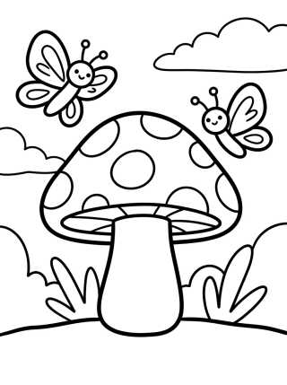 Borboletas Fofas Voando no Cogumelo para colorir Desenho de Borboletas Fofas Voando no Cogumelo para colorir e imprimir grátis