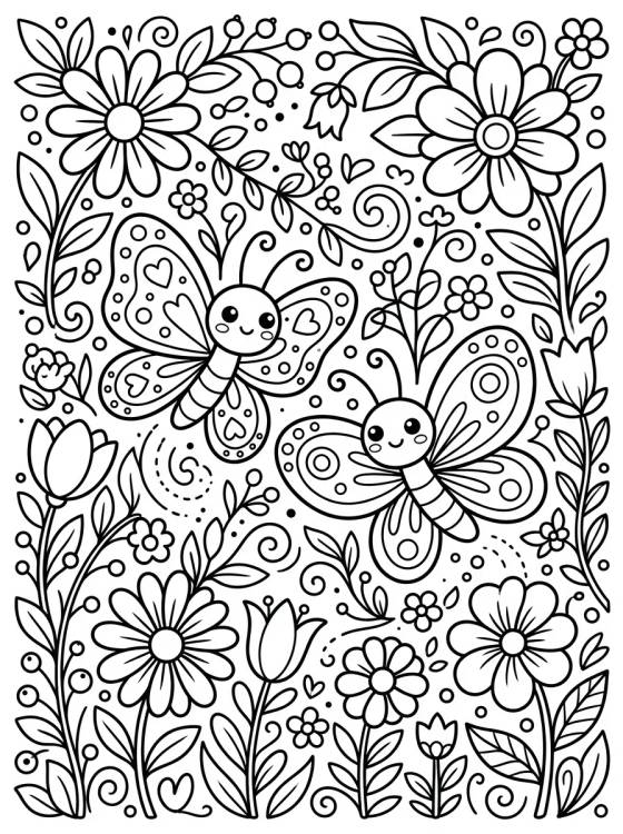 Desenho de Duas Borboletas Dançando no Jardim para colorir e imprimir grátis