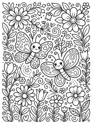 Duas Borboletas Dançando no Jardim para colorir Desenho de Duas Borboletas Dançando no Jardim para colorir e imprimir grátis
