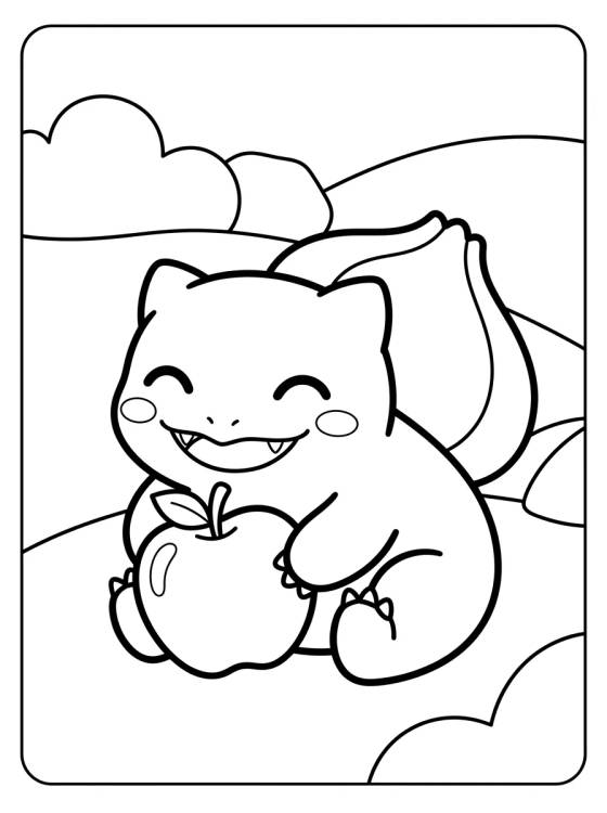 Bulbasauro Comendo Fruta para colorir Desenho de Bulbasauro Comendo Fruta para colorir e imprimir grátis