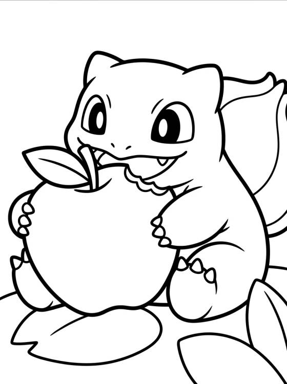 Bulbasauro Comendo Maçã para colorir Desenho de Bulbasauro Comendo Maçã para colorir e imprimir grátis