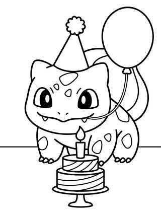 Desenho de Bulbasauro de Aniversário para colorir e imprimir grátis