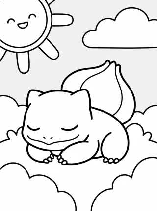 Bulbasauro Dormindo no Gramado para colorir Desenho de Bulbasauro Dormindo no Gramado para colorir e imprimir grátis