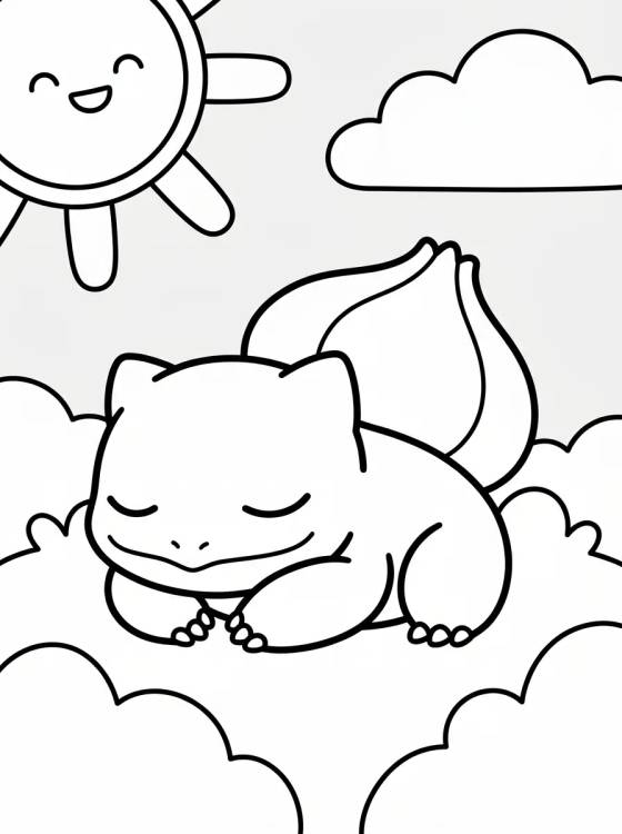 Bulbasauro Dormindo no Gramado para colorir Desenho de Bulbasauro Dormindo no Gramado para colorir e imprimir grátis