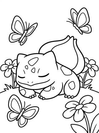 Bulbasauro Dormindo no Jardim para colorir Desenho de Bulbasauro Dormindo no Jardim para colorir e imprimir grátis