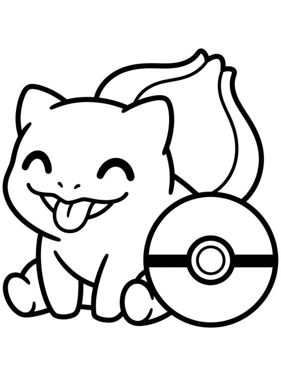 Desenho de Bulbasauro e a Pokébola para colorir e imprimir grátis