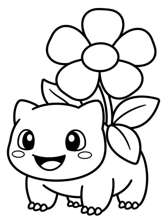 Bulbasauro Kawaii com Flor para colorir Desenho de Bulbasauro Kawaii com Flor para colorir e imprimir grátis