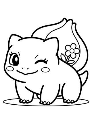 Bulbasauro Kawaii com Flor para colorir Desenho de Bulbasauro Kawaii com Flor para colorir e imprimir grátis