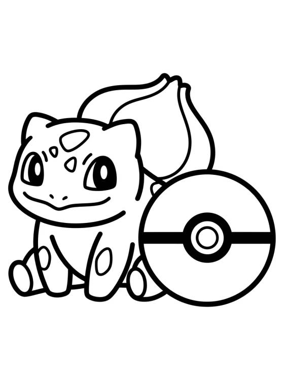 Desenho de Bulbasauro Kawaii com Pokébola para colorir e imprimir grátis