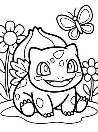 Desenho de Bulbasauro Sorridente no Jardim para colorir e imprimir grátis
