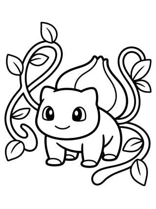 Desenho de Bulbasauro Usando Chicote de Vinha para colorir e imprimir grátis