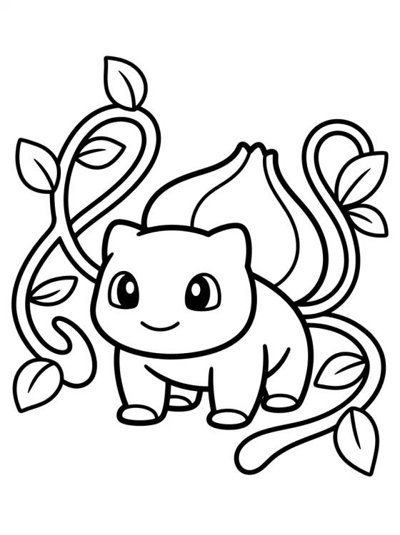 Desenho de Bulbasauro Usando Chicote de Vinha para colorir e imprimir grátis
