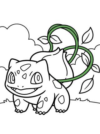Desenho de Bulbasauro Usando Chicote de Vinha para colorir e imprimir grátis