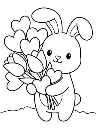 Desenho de Buquê com Coelhinho Fofo para colorir e imprimir grátis