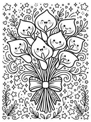Desenho de Buquê de Copo-de-Leite e Estrelinhas para colorir e imprimir grátis