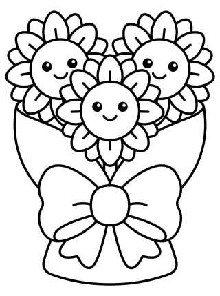 Desenho de Buquê de Girassóis Kawaii para colorir e imprimir grátis