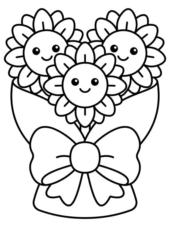 Buquê de Girassóis Kawaii para colorir Desenho de Buquê de Girassóis Kawaii para colorir e imprimir grátis