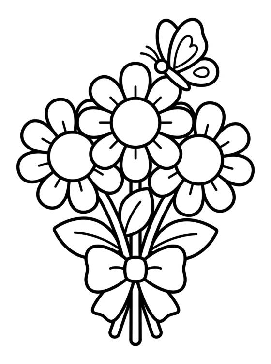 Buquê de Margaridas e Borboleta para colorir Desenho de Buquê de Margaridas e Borboleta para colorir e imprimir grátis
