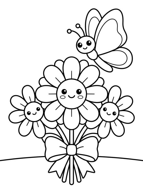 Buquê de Margaridas e Borboleta para colorir Desenho de Buquê de Margaridas e Borboleta para colorir e imprimir grátis
