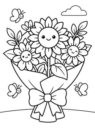 Desenho de Buquê de Margaridas e Girassóis para colorir e imprimir grátis