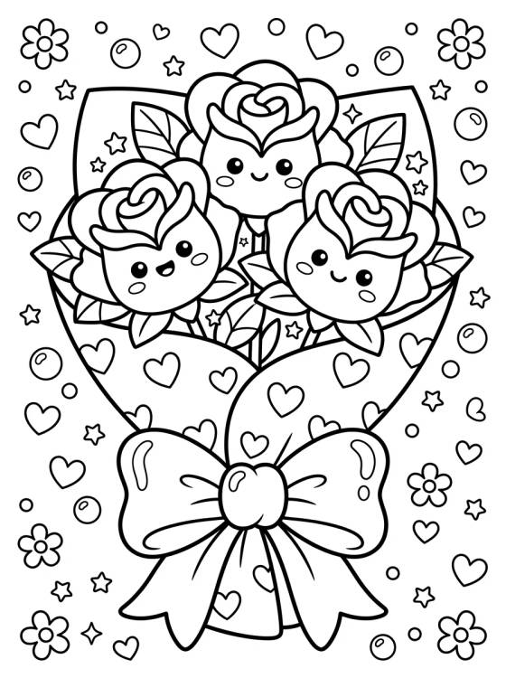 Desenho de Buquê de Rosas com Laço Grande para colorir e imprimir grátis