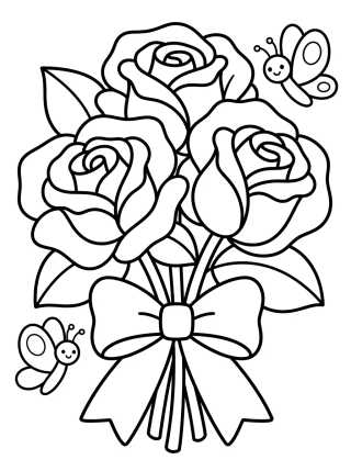 Desenho de Buquê de Rosas e Borboletas para colorir e imprimir grátis