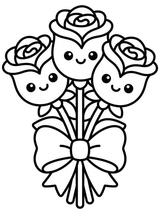Buquê de Rosas Fofo para colorir Desenho de Buquê de Rosas Fofo para colorir e imprimir grátis