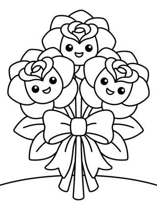 Buquê de Rosas Kawaii para colorir Desenho de Buquê de Rosas Kawaii para colorir e imprimir grátis