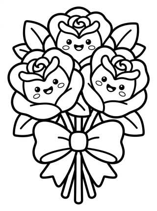 Desenho de Buquê de Rosas Sorridentes para colorir e imprimir grátis
