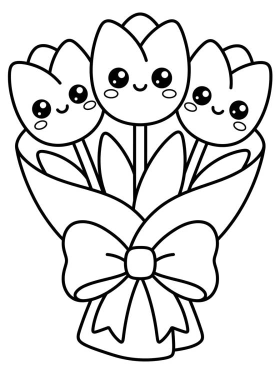 Buquê de Tulipas no Laço para colorir Desenho de Buquê de Tulipas no Laço para colorir e imprimir grátis