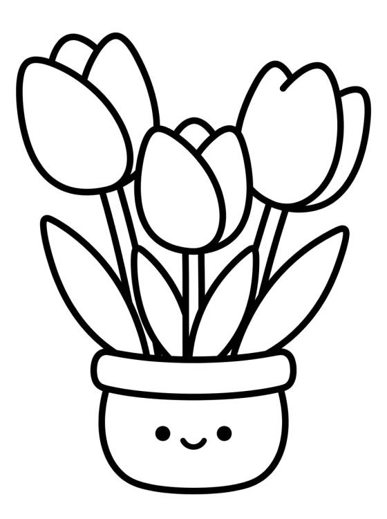 Desenho de Buquê de Tulipas no Vaso para colorir e imprimir grátis