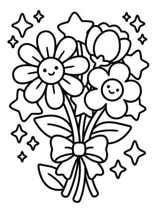 Desenho de Buquê Mágico de Flores Sortidas para colorir e imprimir grátis