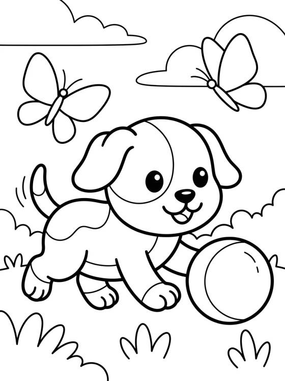 Cachorrinho Brincando com Bola no Jardim para colorir Desenho de Cachorrinho Brincando com Bola no Jardim para colorir e imprimir grátis