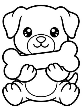 Desenho de Cachorrinho Fofo com Osso para colorir e imprimir grátis