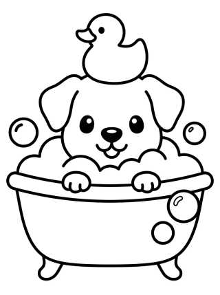 Desenho de Cachorrinho Tomando Banho de Bolhas para colorir e imprimir grátis