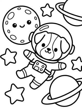 Cachorro Astronauta no Espaço para colorir Desenho de Cachorro Astronauta no Espaço para colorir e imprimir grátis