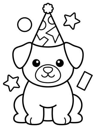 Cachorro com Chapéu de Aniversário para colorir Desenho de Cachorro com Chapéu de Aniversário para colorir e imprimir grátis