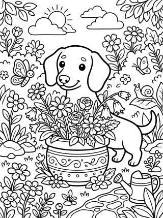 Cachorro Salsicha no Jardim para colorir Desenho de Cachorro Salsicha no Jardim para colorir e imprimir grátis