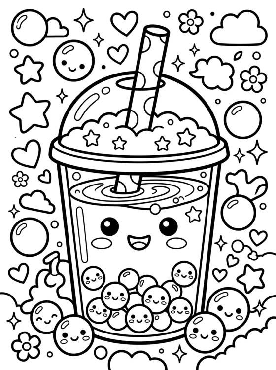 Desenho de Bubble Tea Alegre para colorir e imprimir grátis