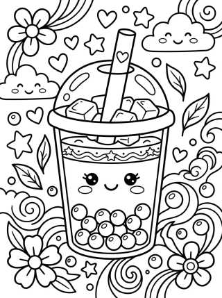 Desenho de Bubble Tea Fofinho para Colorir para colorir e imprimir grátis