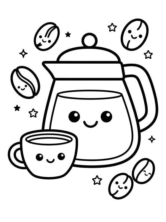 Bule de Café e Xícara Amigos para colorir Desenho de Bule de Café e Xícara Amigos para colorir e imprimir grátis