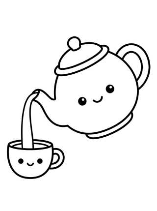 Desenho de Bule e Xícara Amiguinhos para colorir e imprimir grátis