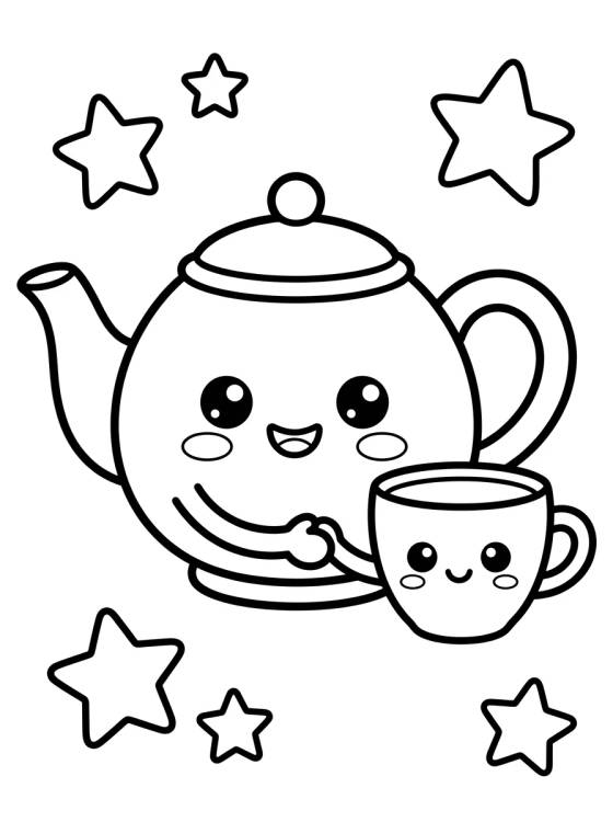 Desenho de Bule e Xícara de Café Amigos para colorir e imprimir grátis