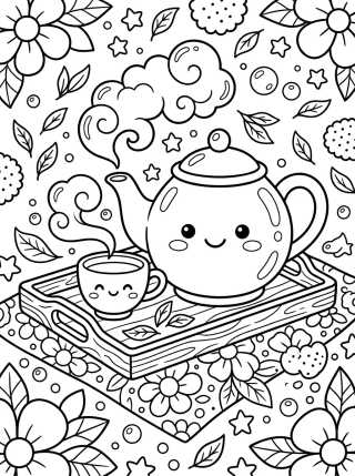 Desenho de Bule e Xícara de Chá Amigos para colorir e imprimir grátis